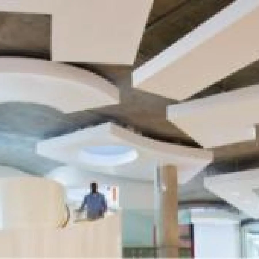 Interior of Clapham Library with curving ramps